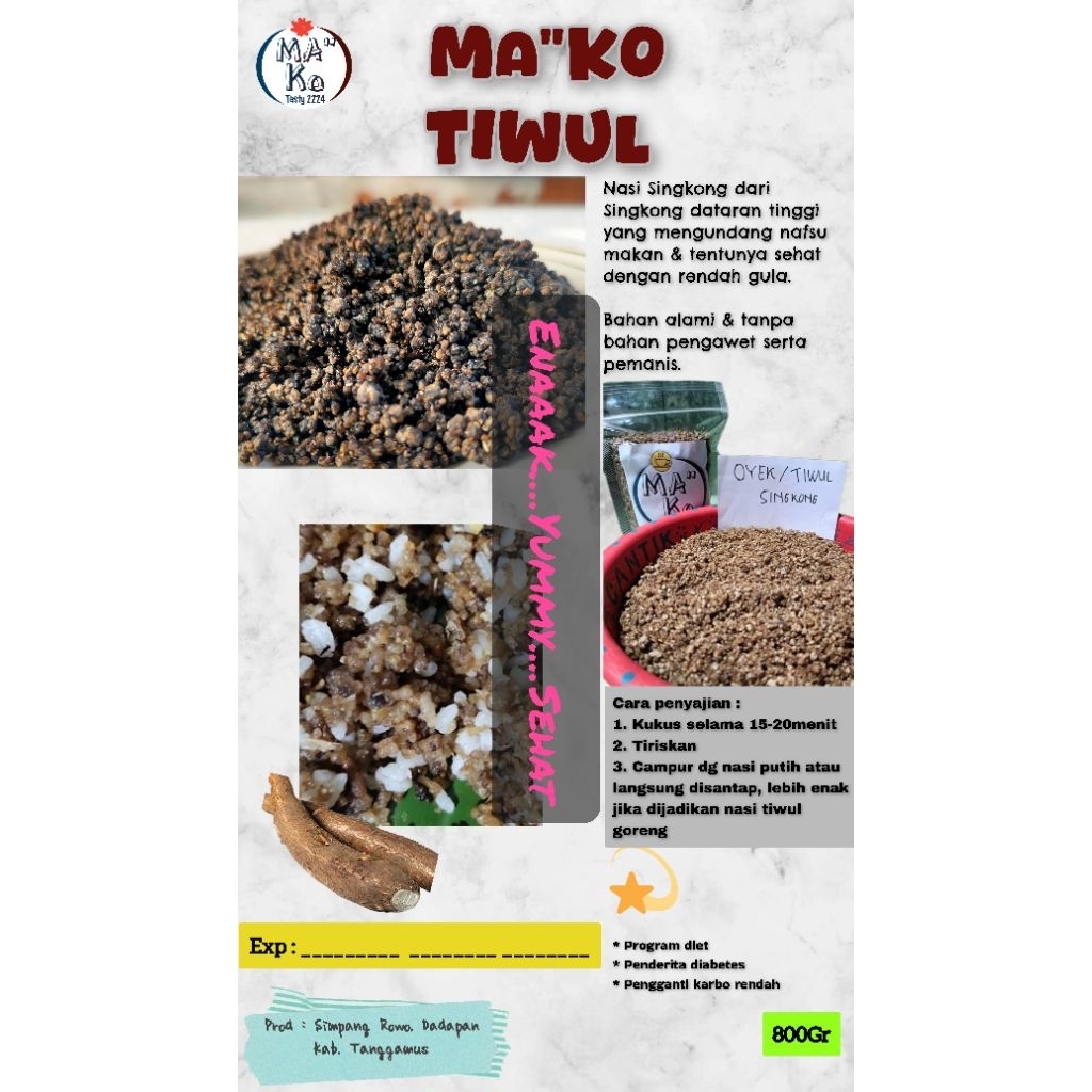 

Ma"Ko Tiwul / Oyek (beras singkong)