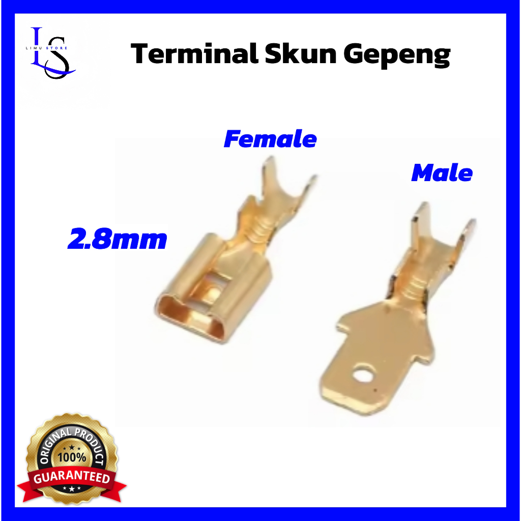 Terminal Skun Gepeng Cewek / Female & Cowok / Male 2.8mm Kuningan