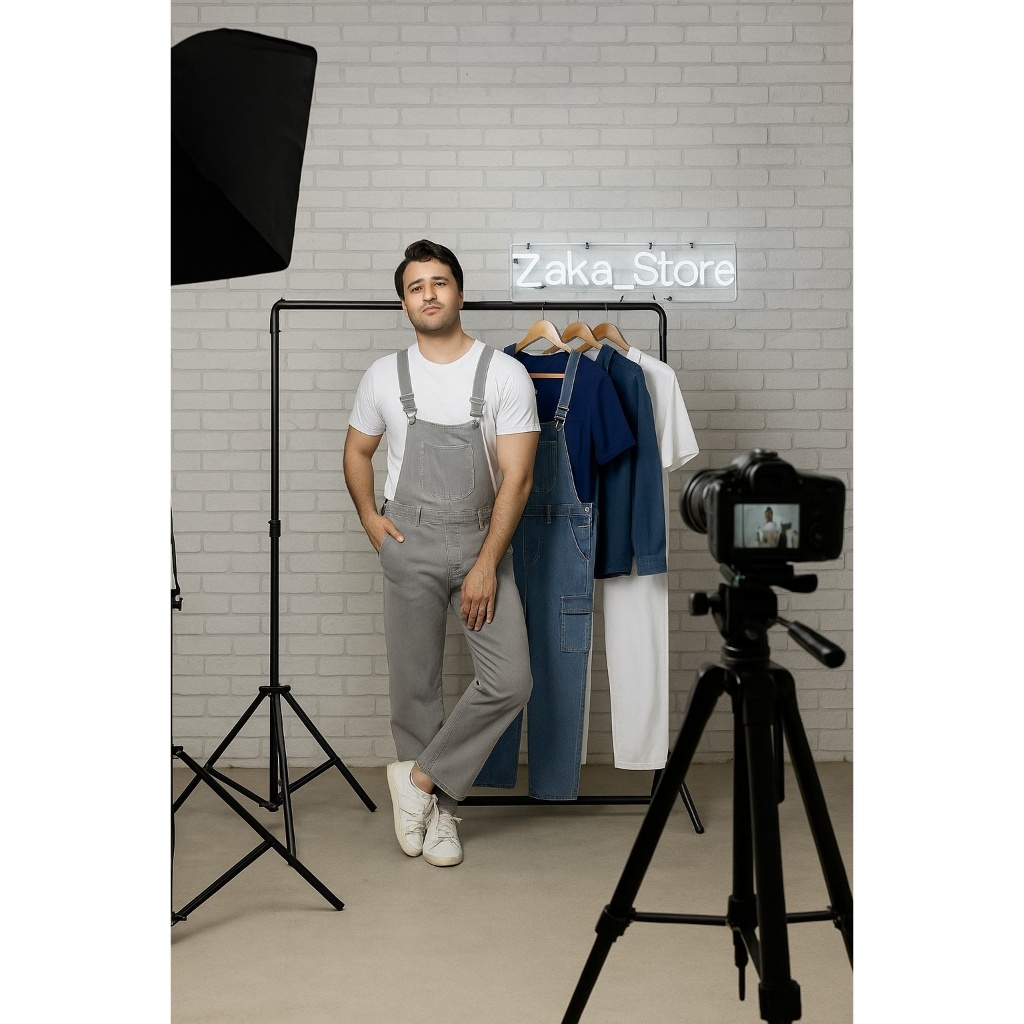 COD Jumpsuit Overall Jeans Wearpack Pria Dewasa Casual Abu Abu Premium