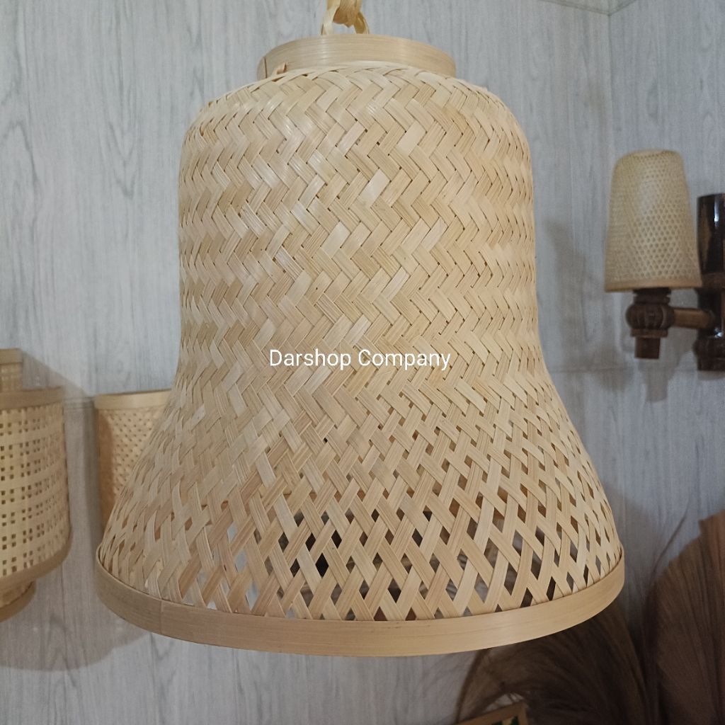 Kap Lampu Gantung Bambu Corong Anyaman