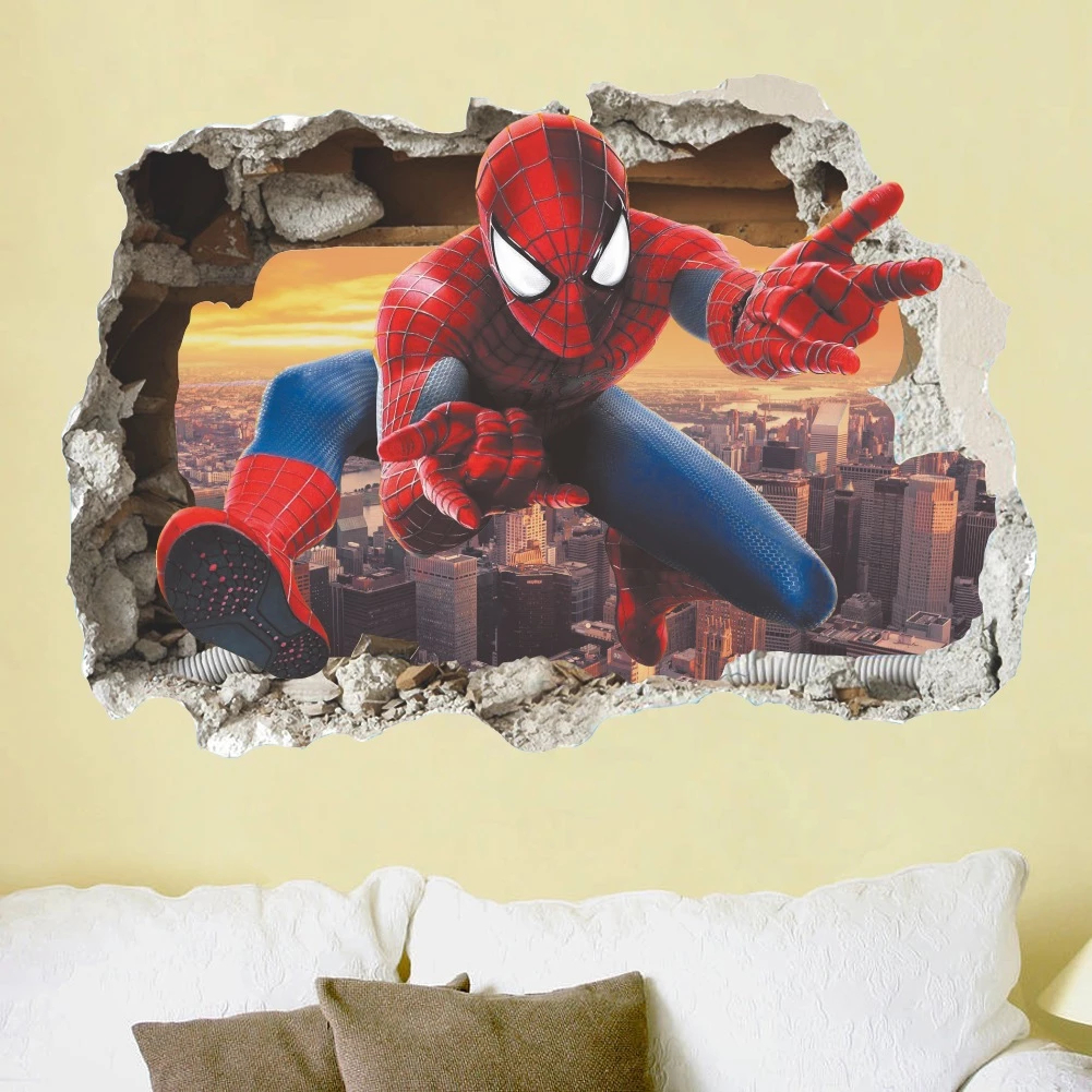 SPD002 Wall Sticker 3D Kartun Spiderman Windows Superhero Animasi Anak Karakter Stiker Dinding murah