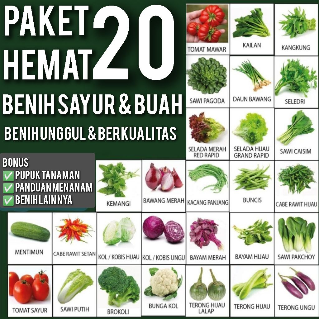 Benih bibit sayur dan buah , 20 Benih Sayur dan Buah unggul berkualitas  Siap tanam