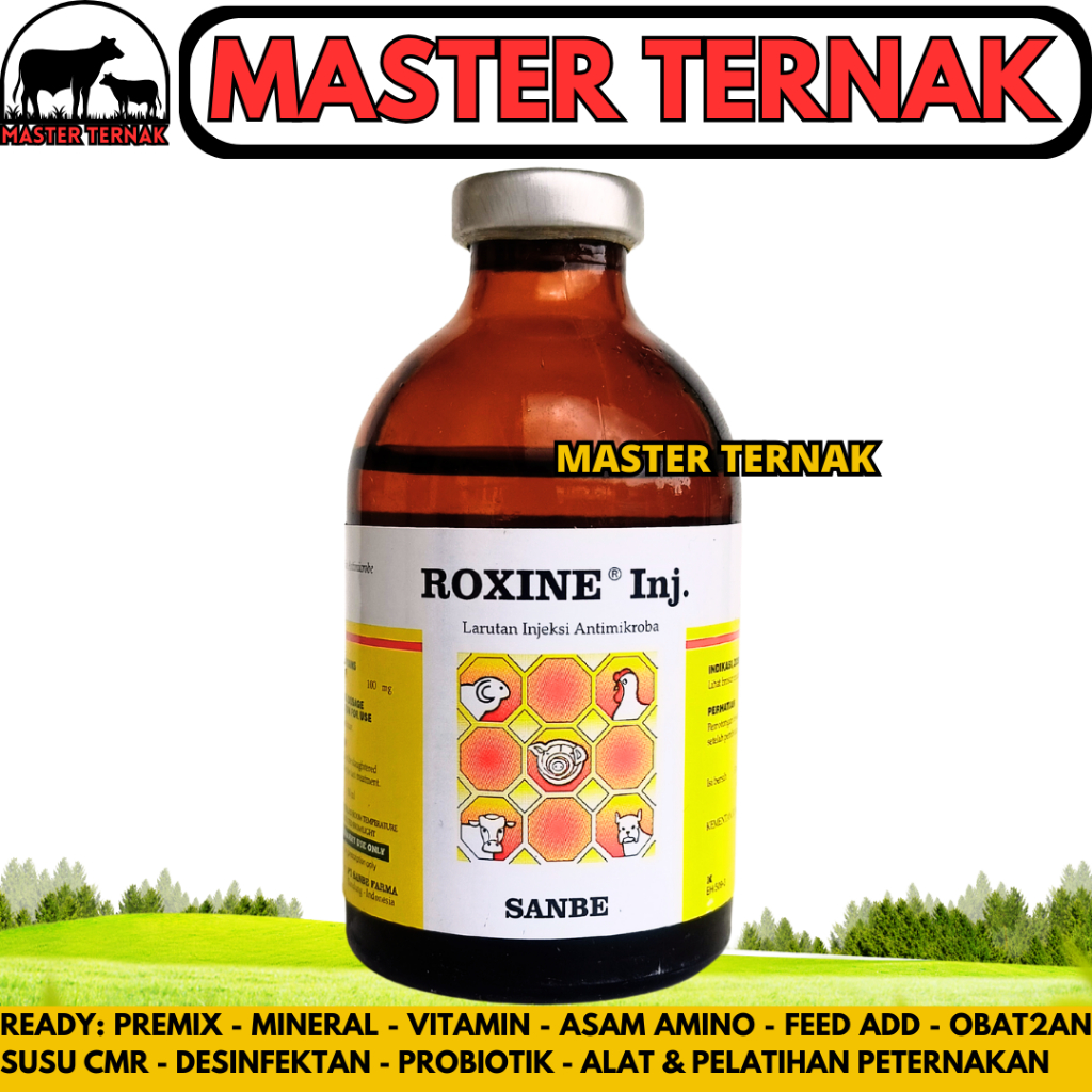 ROXINE 50ML - Obat Hewan Infeksi Pernafasan Ngorok CRD Ternak Sapi Kambing Ayam Unggas Babi