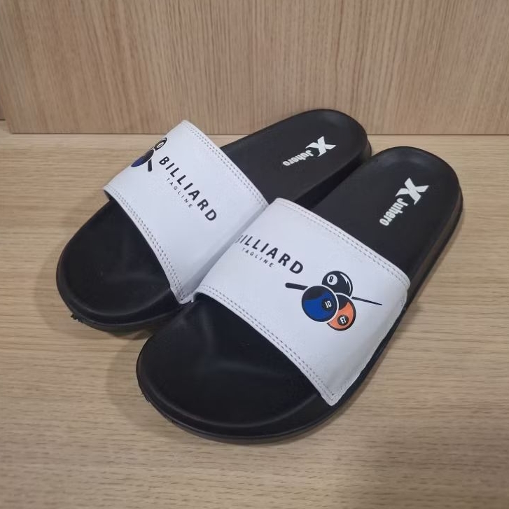 Sandal Slip On Pria Billiard Hitam Putih/Sandal Slop/Sandal Slip