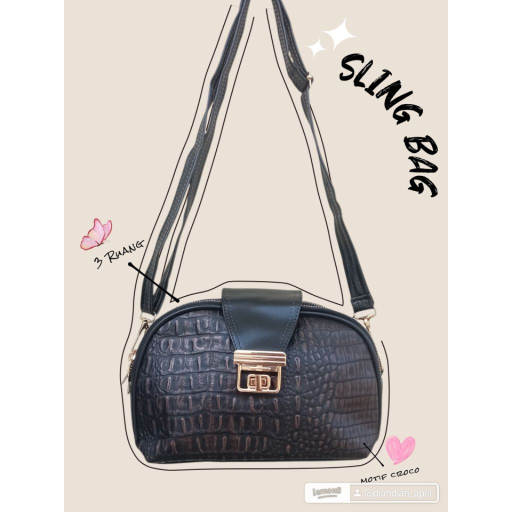TAS WANITA SLING 3 ruang 3 resleting CROCO