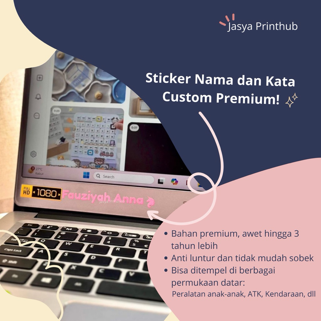 

Cutting Sticker Nama dan Kata Custom Premium! | Sticker Tulisan Bebas + Emoticon Lucu | Label Untuk Bekal Makan Anak-Anak, Botol Minum, ATK, Kendaraan