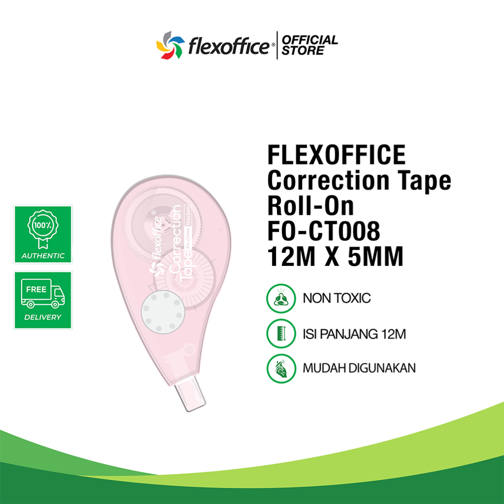 

FLEXOFFICE CORRECTION TAPE ROLL-ON FO-CT008 12M X 5MM tip ex hapus bersih mudah dipakai banyak isi