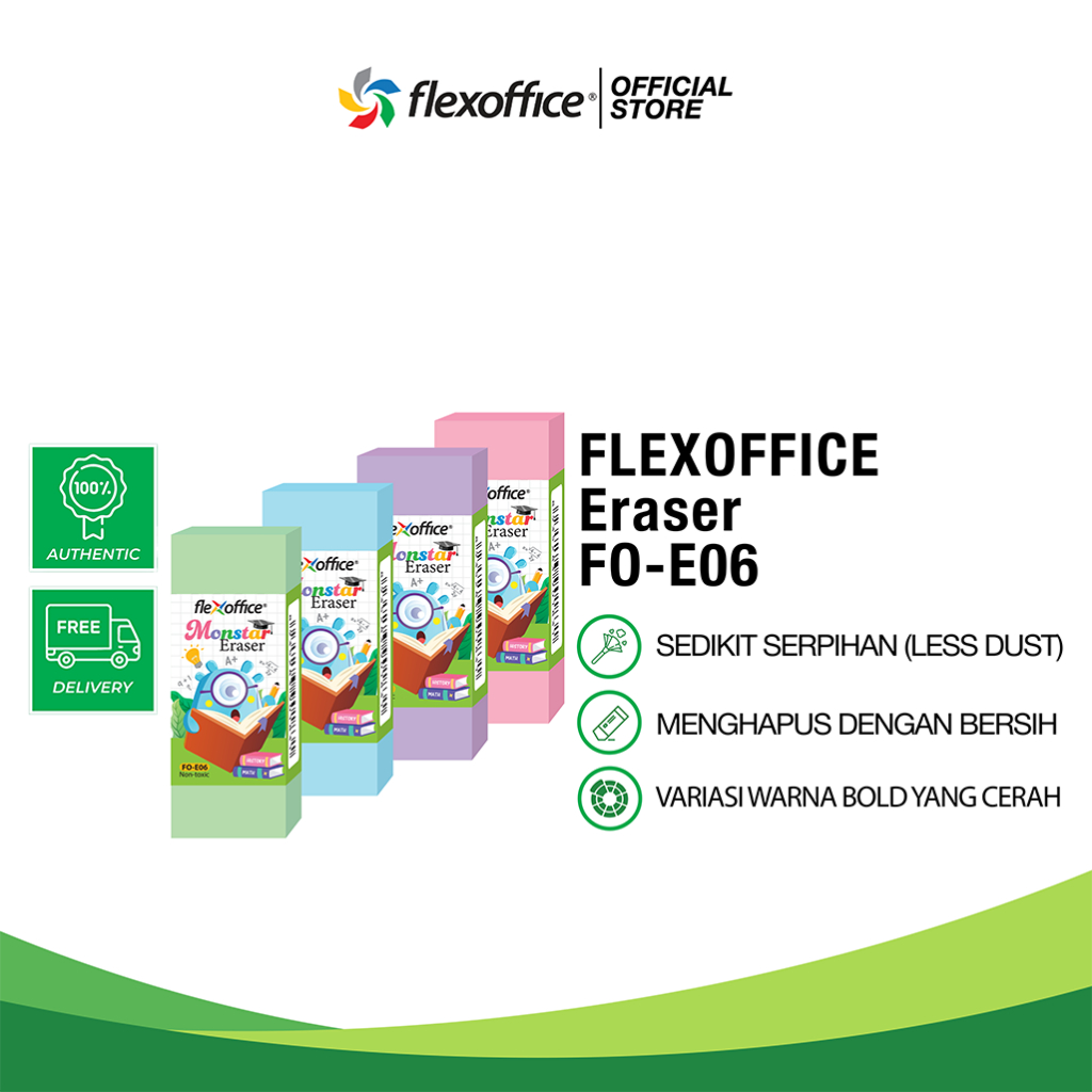 

FLEXOFFICE ERASER FO-E06 penghapus pastel bersih sedikit serpihan murah sekolah pelajar murid