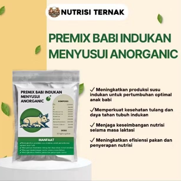 Premix Babi Indukan Menyusui Anorganik @25kg, membantu meningkatkan produksi susu, kesehatan induk, 