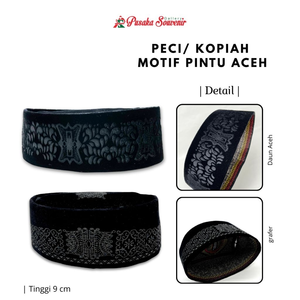 Peci Hitam Motif Aceh | Peci Aceh by pusaka