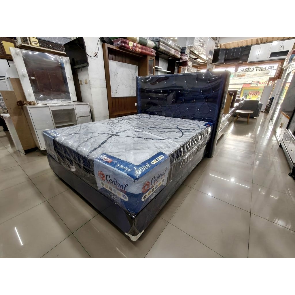 Springbed central silver plus pocket spring + dipan + sandaran kotak