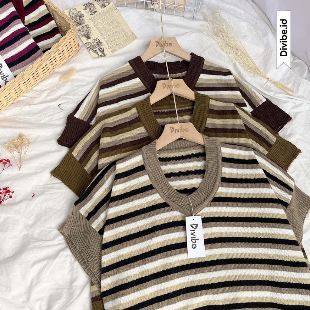 Aven Vest Knit - Rajut Atasan Wanita - Motif Batwing Garis