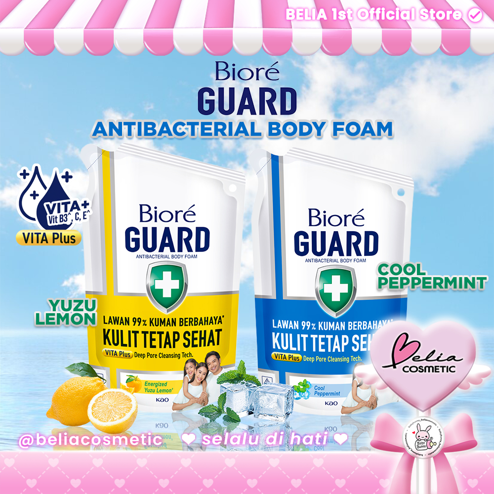 ❤ BELIA ❤ BIORE GUARD Body Foam Lawan 99% kuman berbahaya 400ml kemasan Refil | Sabun Mandi Cair