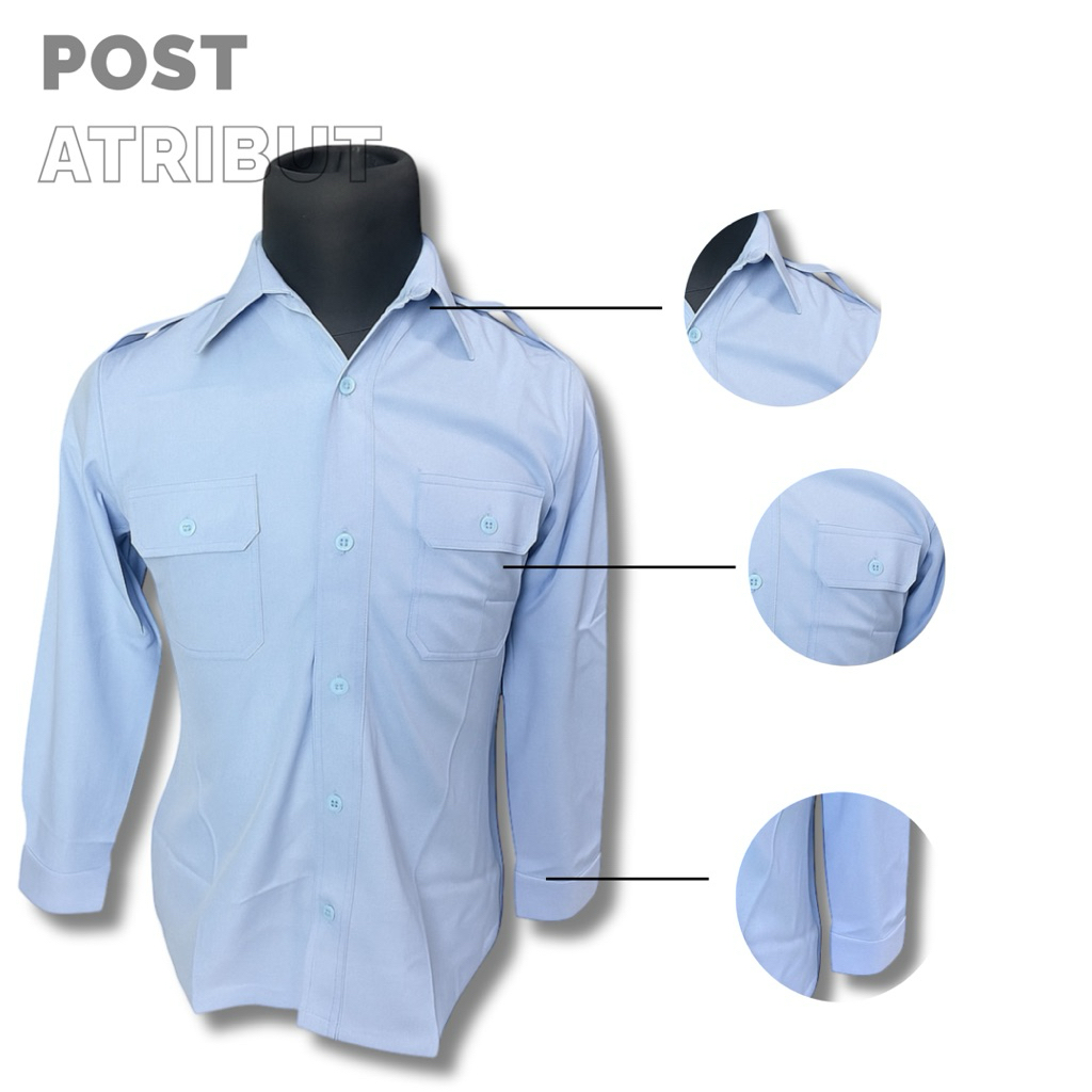 Kemeja PDH Biru Muda/ Kemeja PDH/ Kemeja Biru Muda/ Kemeja lengan panjang/ Kemeja lengan pendek/ Pos