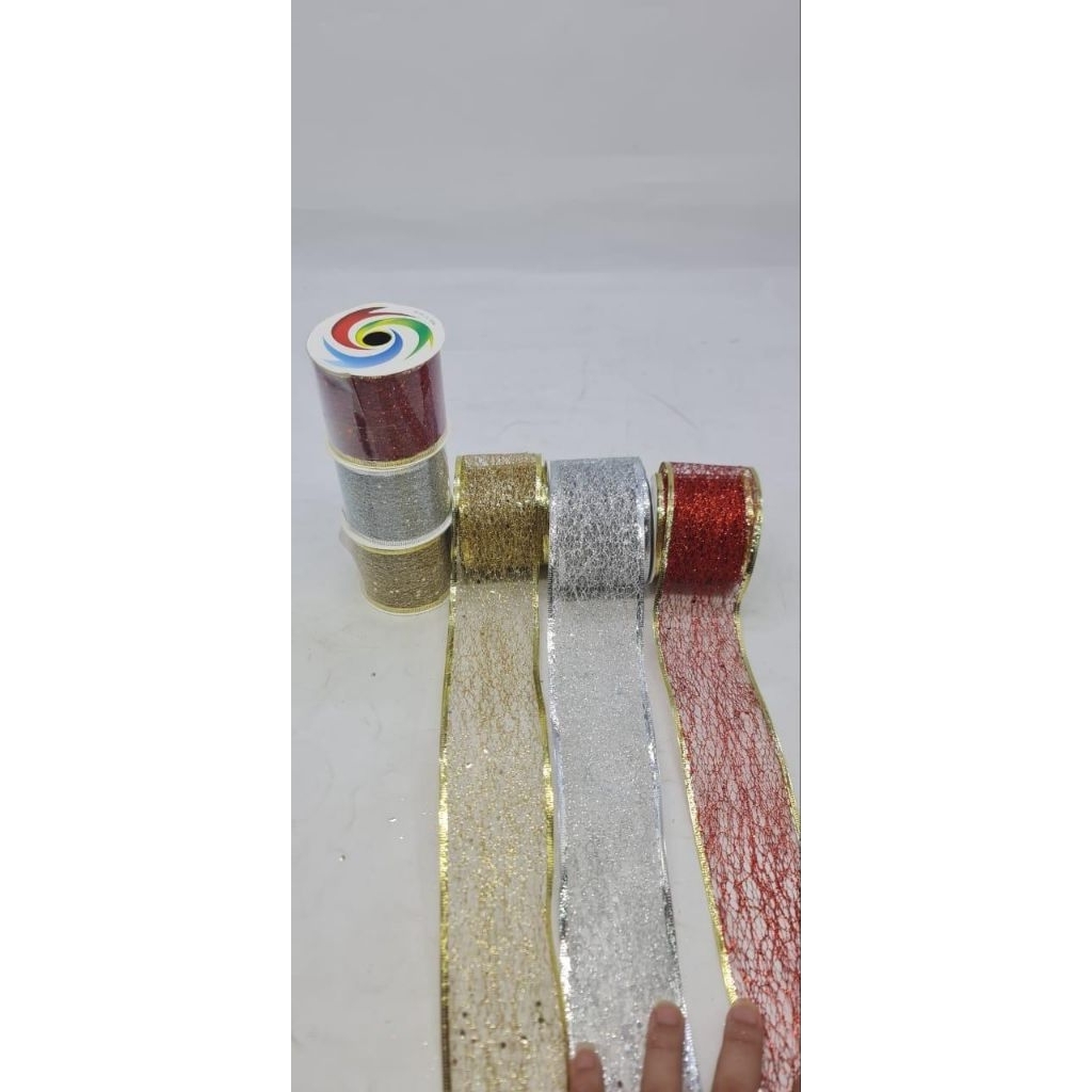 

0868-1 ukuran 6.3cm pita natal 1 roll 0968 -6 ukr 5cm pita natal 1roll panjang 2,7 meter satuan