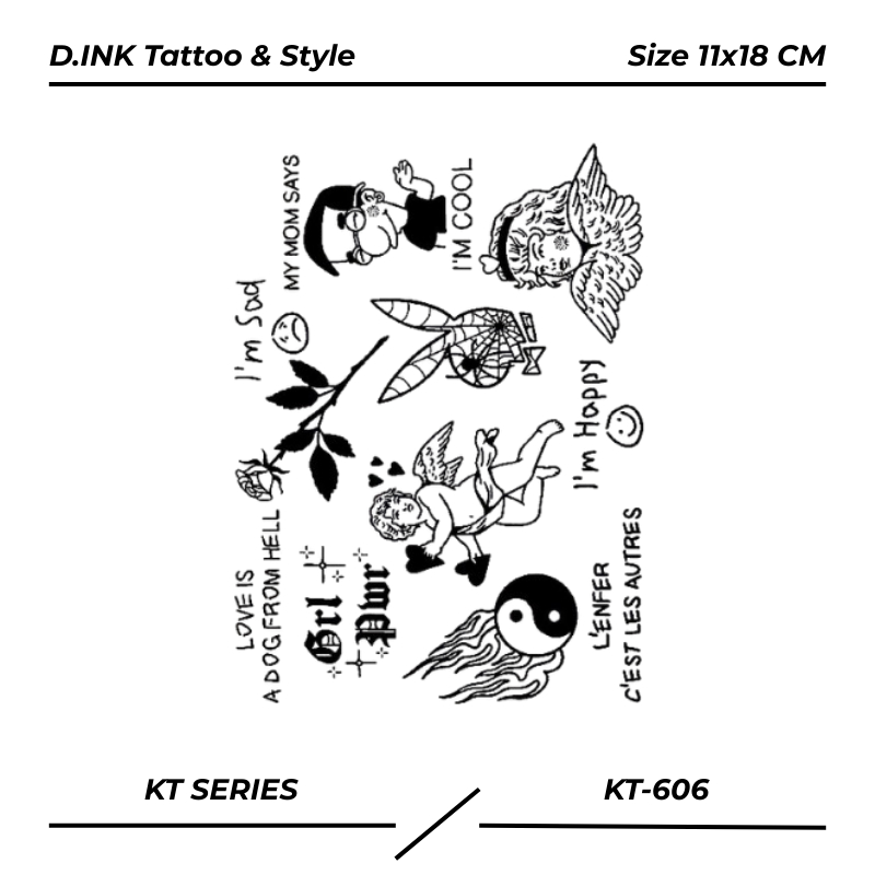 PREMIUM KT-606 Tatto semi permanen fruit ink tahan lama 2 minggu motif skena old school simple keren