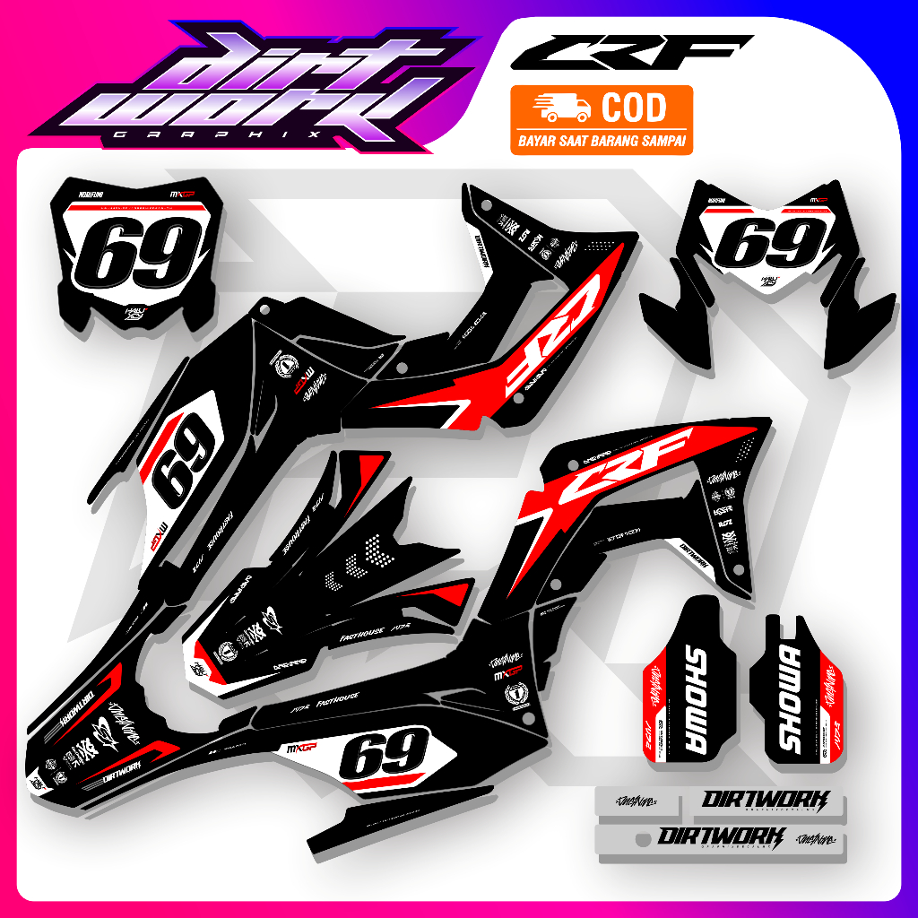 DECAL FULLBODY CRF 150L SIMPLE ELEGAN VARIAN HITAM MERAH PUTIH GLOSSY/DOFF BY DIRTWORK
