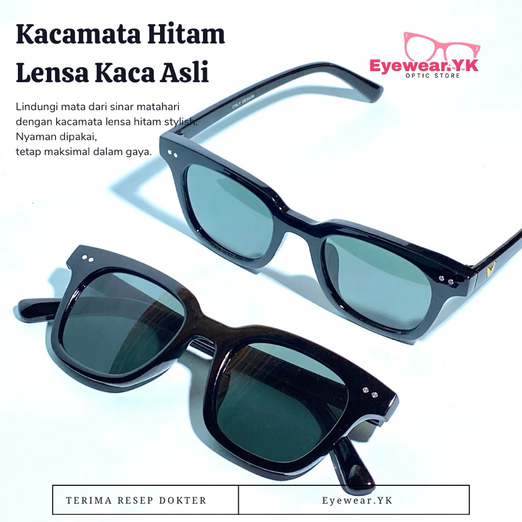 FW524 Kacamata Hitam Vincent Black Mocha | Lensa Kaca Asli | Bisa Pasang Lensa Minus