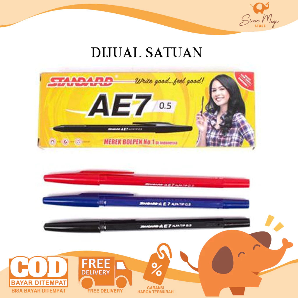 

Standard Pulpen Ball | Pen Pena AE 7 AE7 0.5 Merah / Biru / Hitam Murah