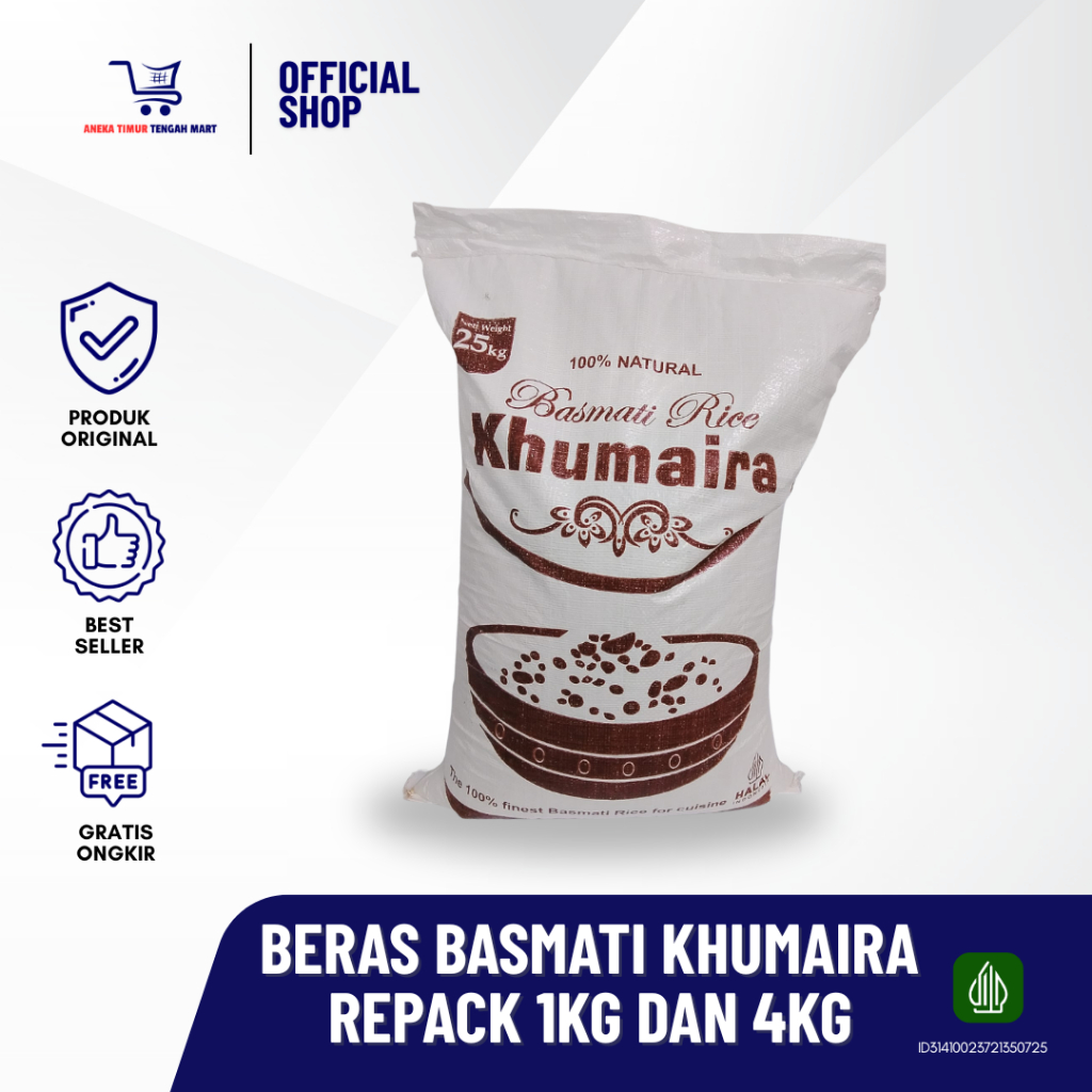 

BERAS BASMATI KHUMAIRA REPACK 1KG & 4KG /ASLI BERAS BASMATI/ BERAS PANJANG / PREMIUM QUALITY