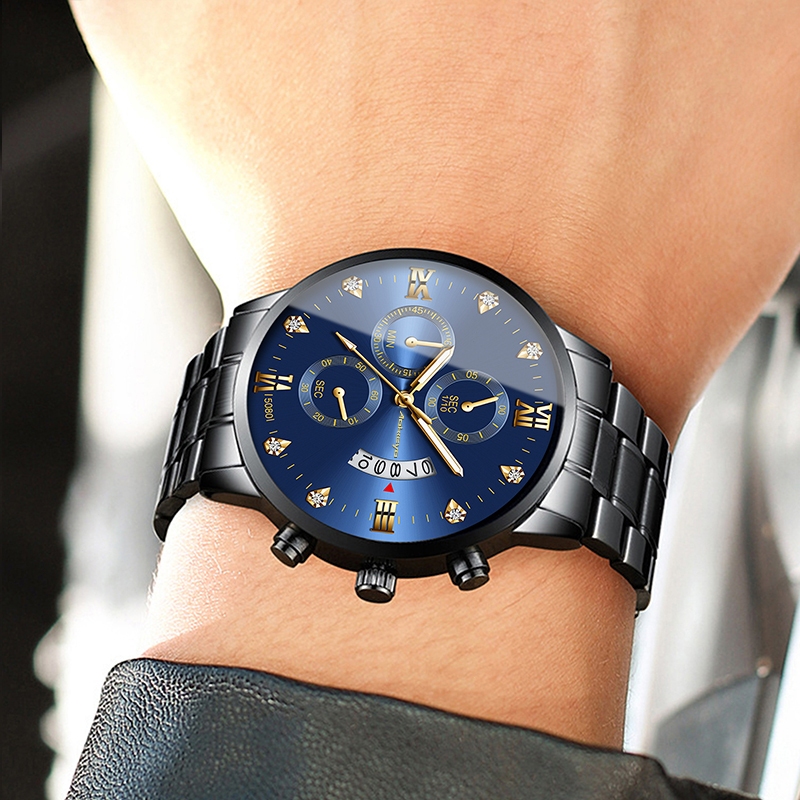 Jam Tangan 5080 Anti Air Stainless Steel（Free Box+Kartu Garansi） Jam Cowok Keren Stylish Kekinian