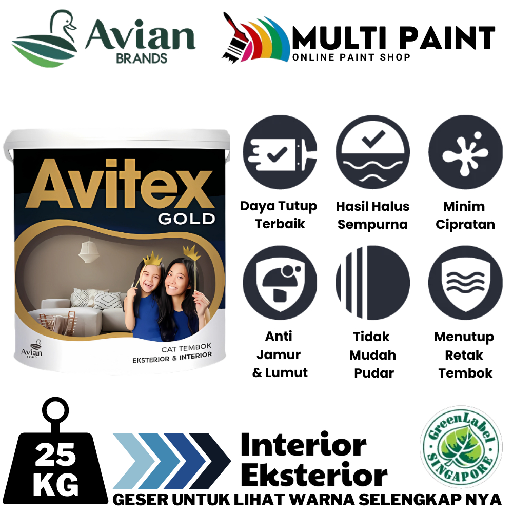 AVIAN AVITEX GOLD 25KG CAT TEMBOK INTERIOR & EXTERIOR SUPER WHITE 25KG CAT AVITEX 25KG SUPER WHITE