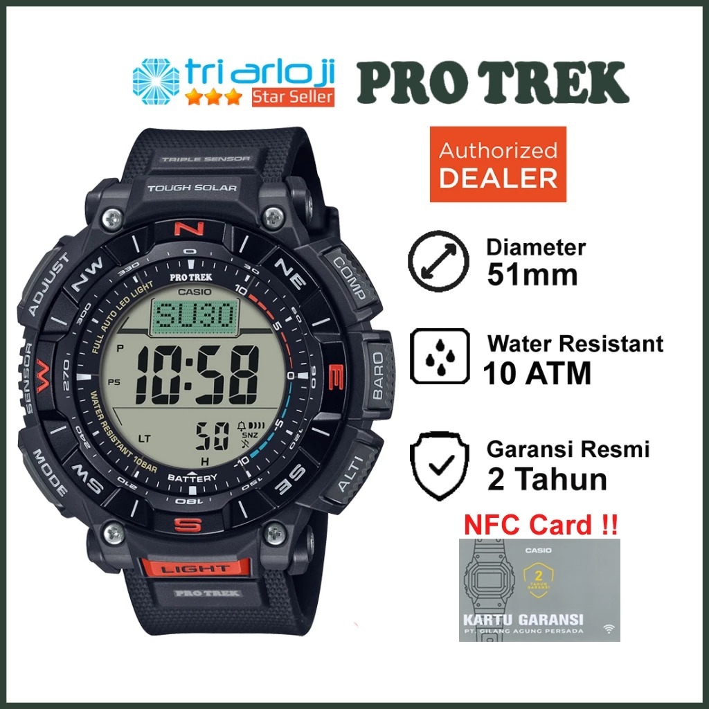 Casio PROTREK PRG-340-1DR Jam Tangan Pria Digital Outdoor PRG340 Hitam Triple Sensor PRG-340-1