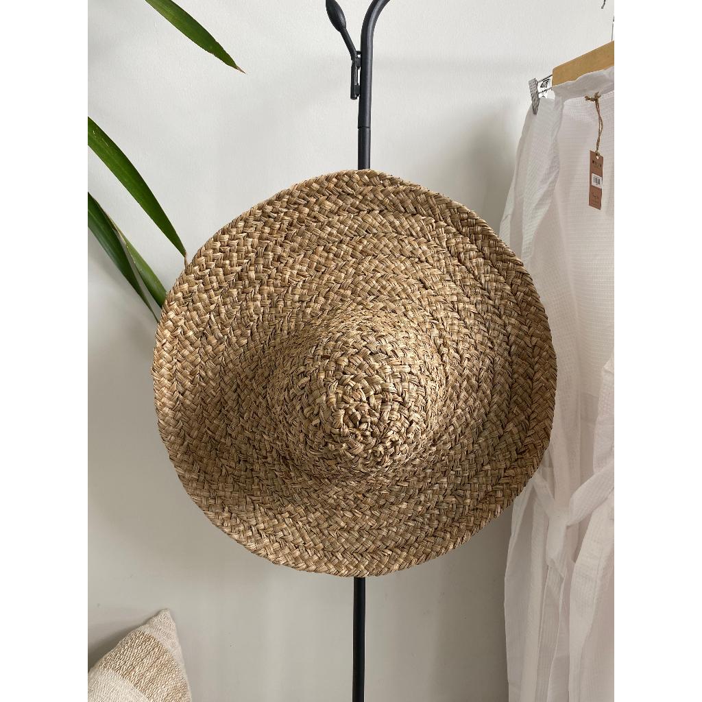 Topi bundar anyaman mendong original Cocok untuk Outdoor & Piknik, Aksesori Pantai Kekinian