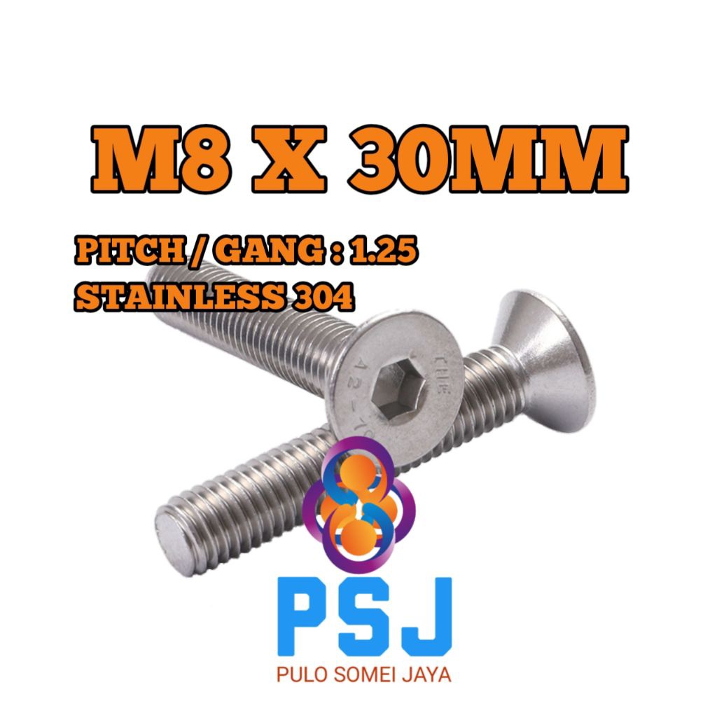 Baut JF L Stainless / Verseng M8 x 30 Stainless 304