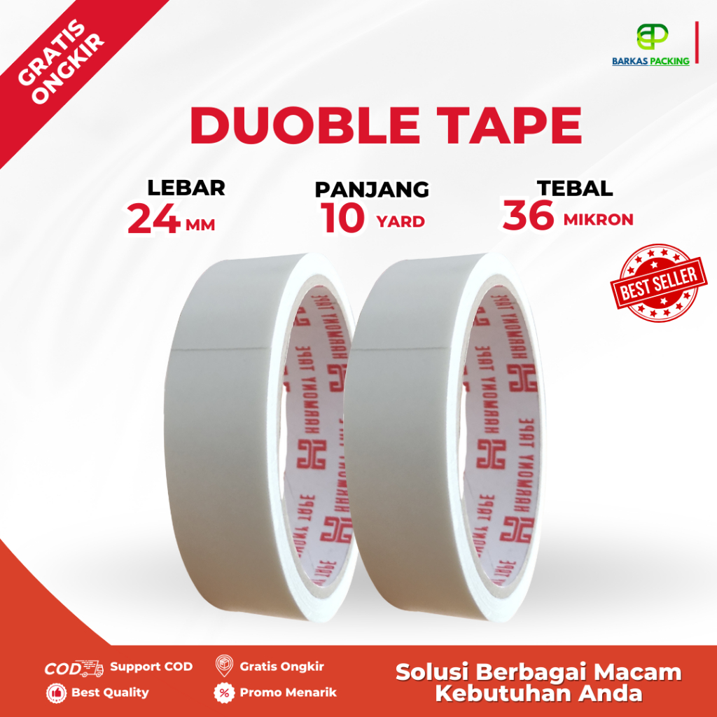 

Lakban Doble Tape 1 Pcs Murah - Berkualitas Daya Rekat Kuat 24 mm x 10 Yard