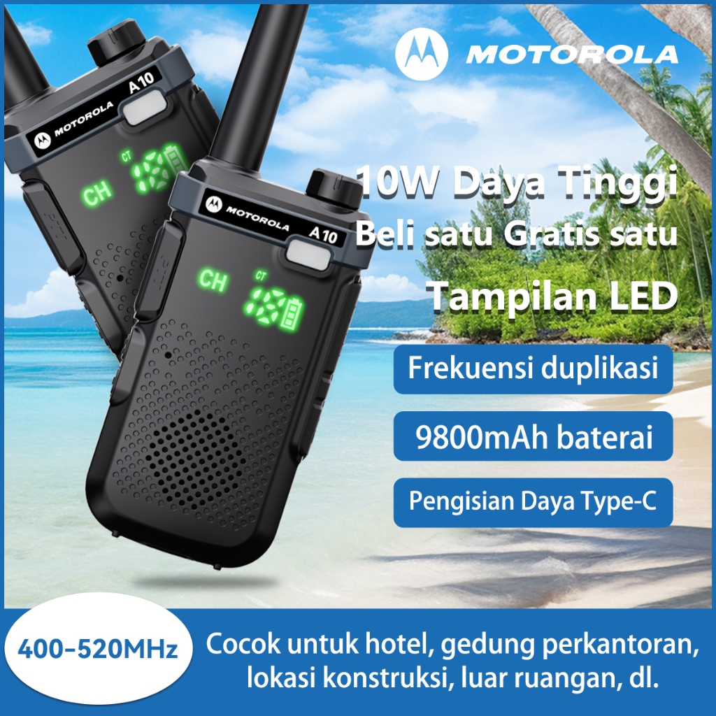 (2Pcs) HT Motorola A10 Two Way Radio Walkie talkie jarak jauh 10KM Daya Tinggi 10W 199Saluran Radio 