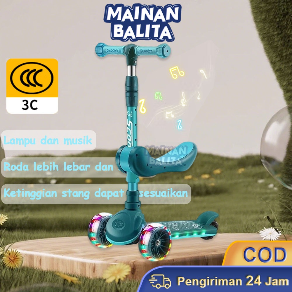 skuter anak roda 3 Mainan Anak 3in1 Scooter Anak Roda 3 Skuter Injak Pedal Otoped Lipat Dilengkapi K