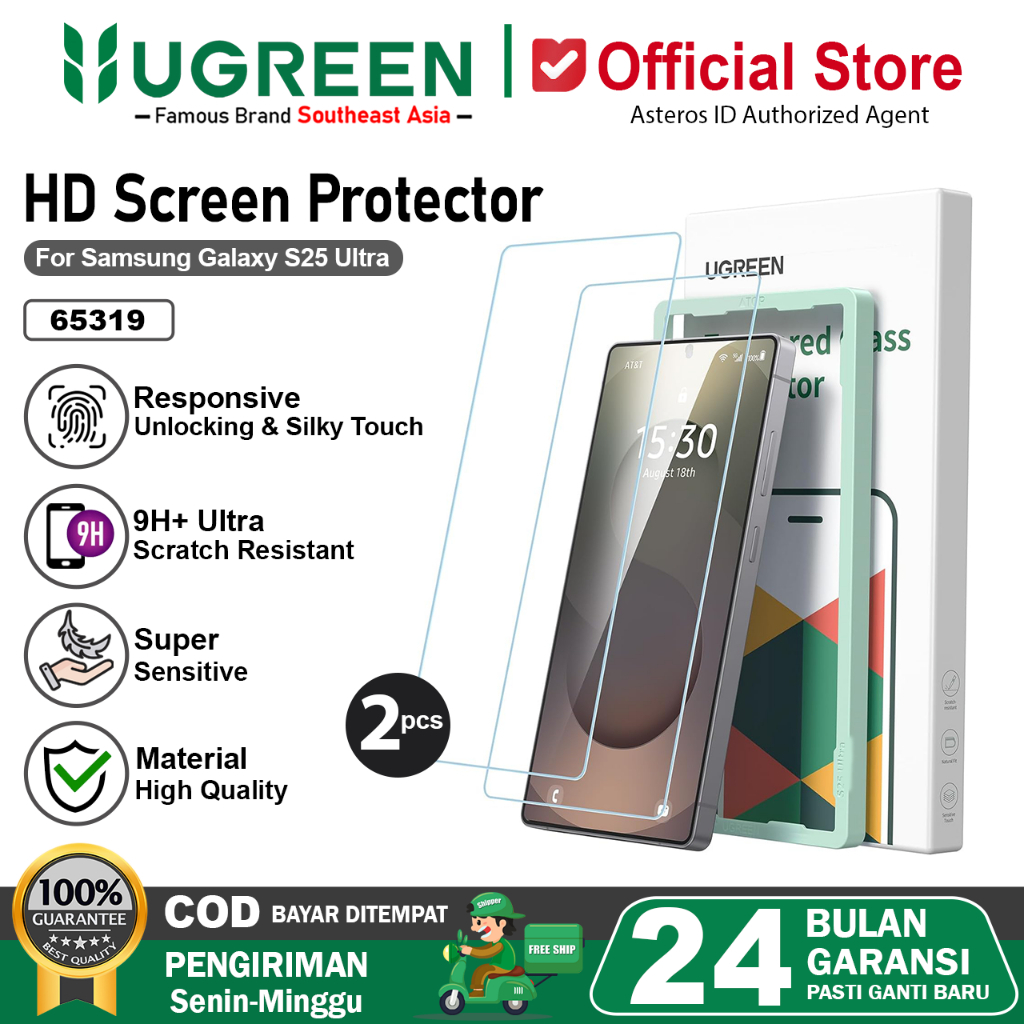 UGREEN Tempered Glass HD Screen Protector For Samsung S25 Ultra Full Cover Fast Respon Unlocking Fin
