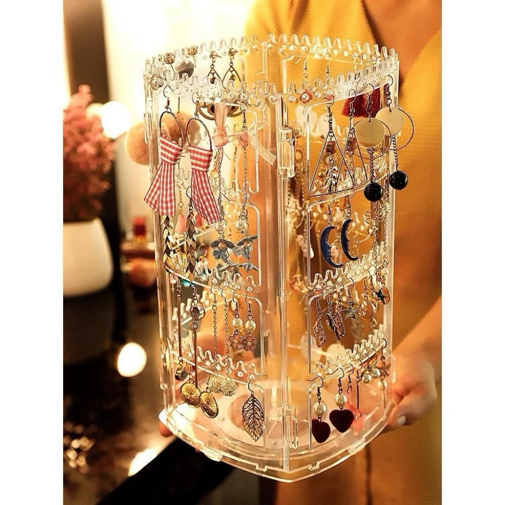(box22) Rak Anting Acrylic Putar 360 Derajat Rak Penyimpanan Perhiasan Kalung Rak Organizer Impor
