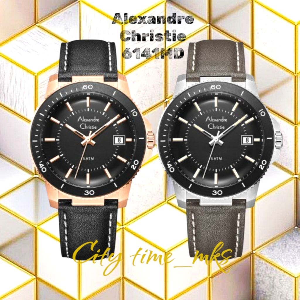 Jam tangan pria Alexandre Christie 6141, 6141MD,  tali kulit, ORIGINAL, bergaransi resmi internasion