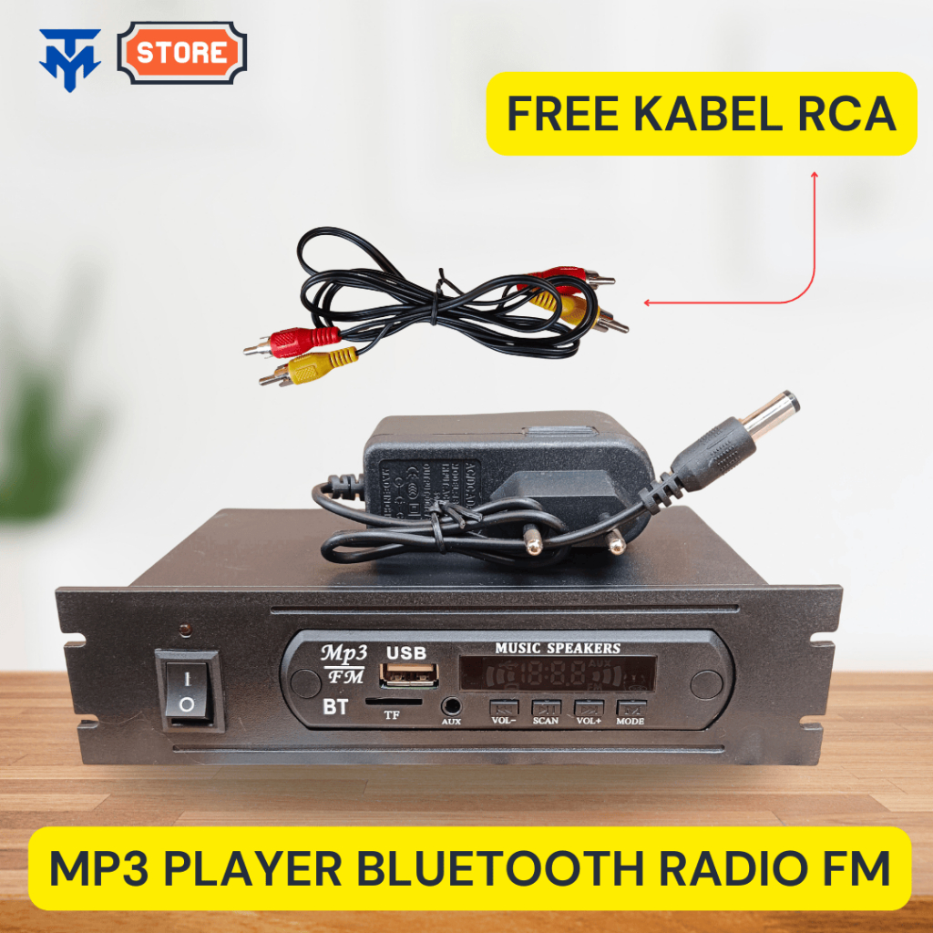 mp3 bluetooth player usb modul radio fm display biru + box siap pakai paket komplit