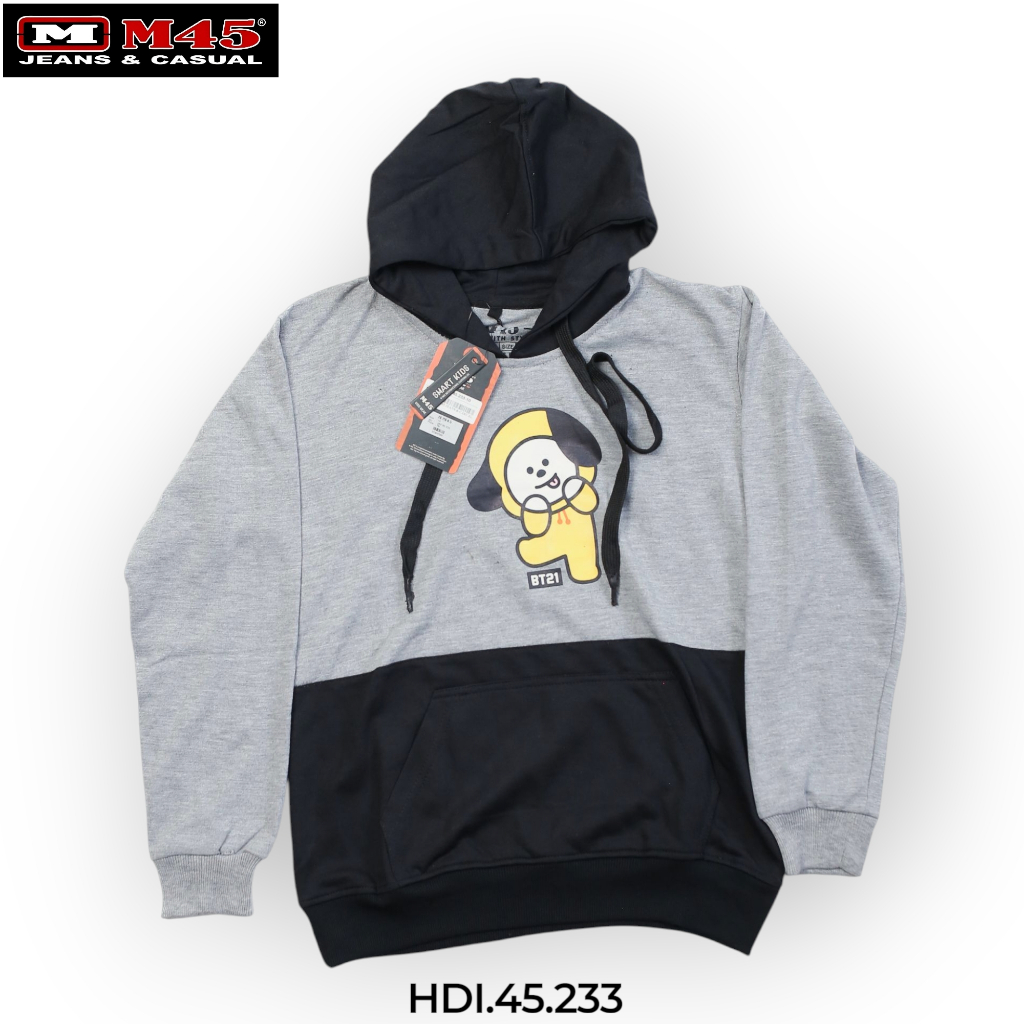 M45 Hoodie Anak Kombinasi Abu Hitam - Sweater Anak Tanggung Cewek Cowok Size 8-14 Tahun - HDI.45.233