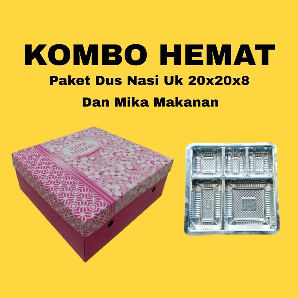 

50/100 Pcs Dus Nasi uk 20x20x7 dan Mika Sekat 5 || Kardus Nasi Motif ||