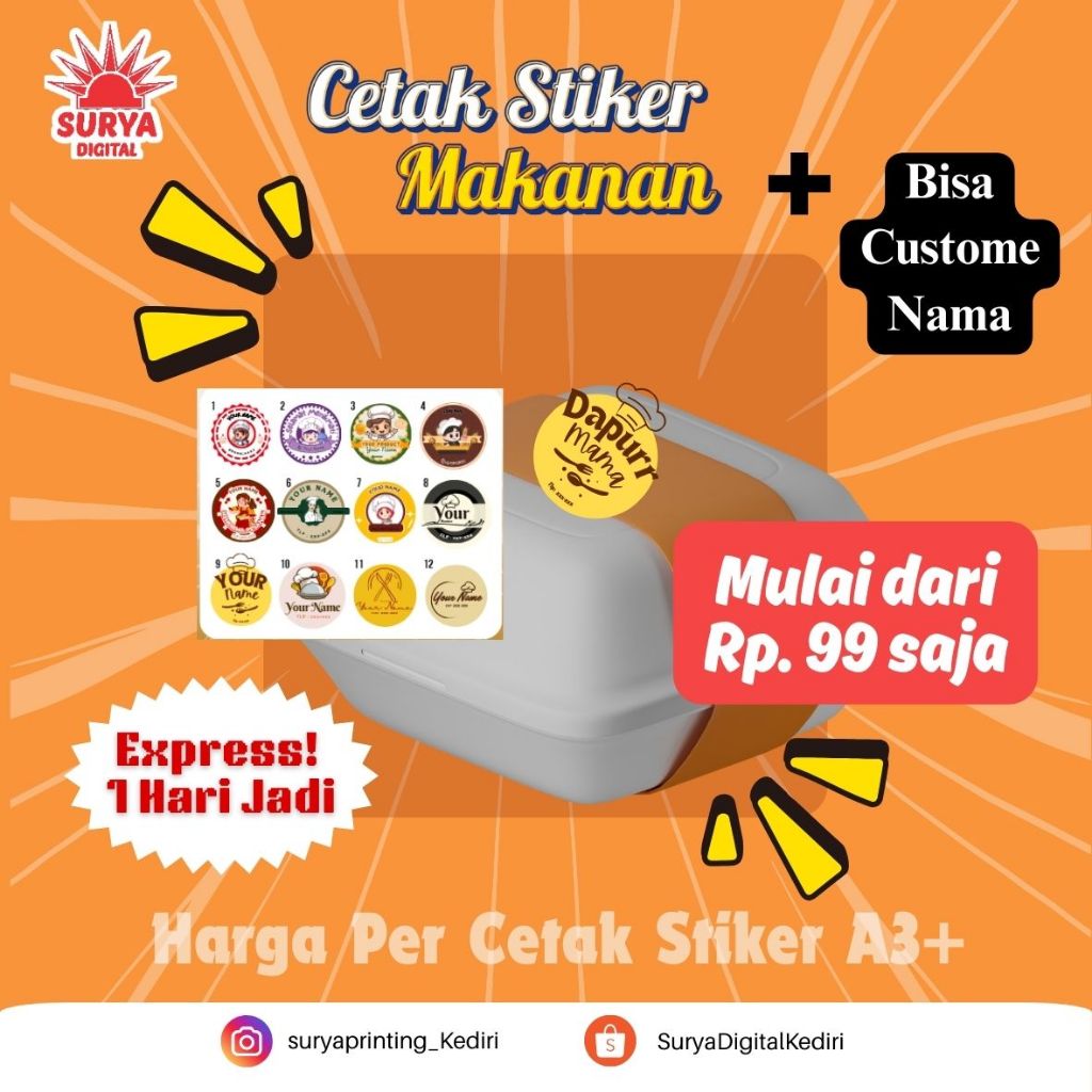 Cetak Stiker Makanan Custom Free Desain Template / Label Sticker Kemasan Logo Makanan Design Gratis