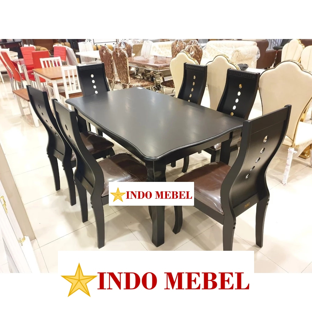 SET Meja Makan Kayu Decorro 6 Kursi Furnilux Minimalis Mewah Promo Murah Ready Makassar