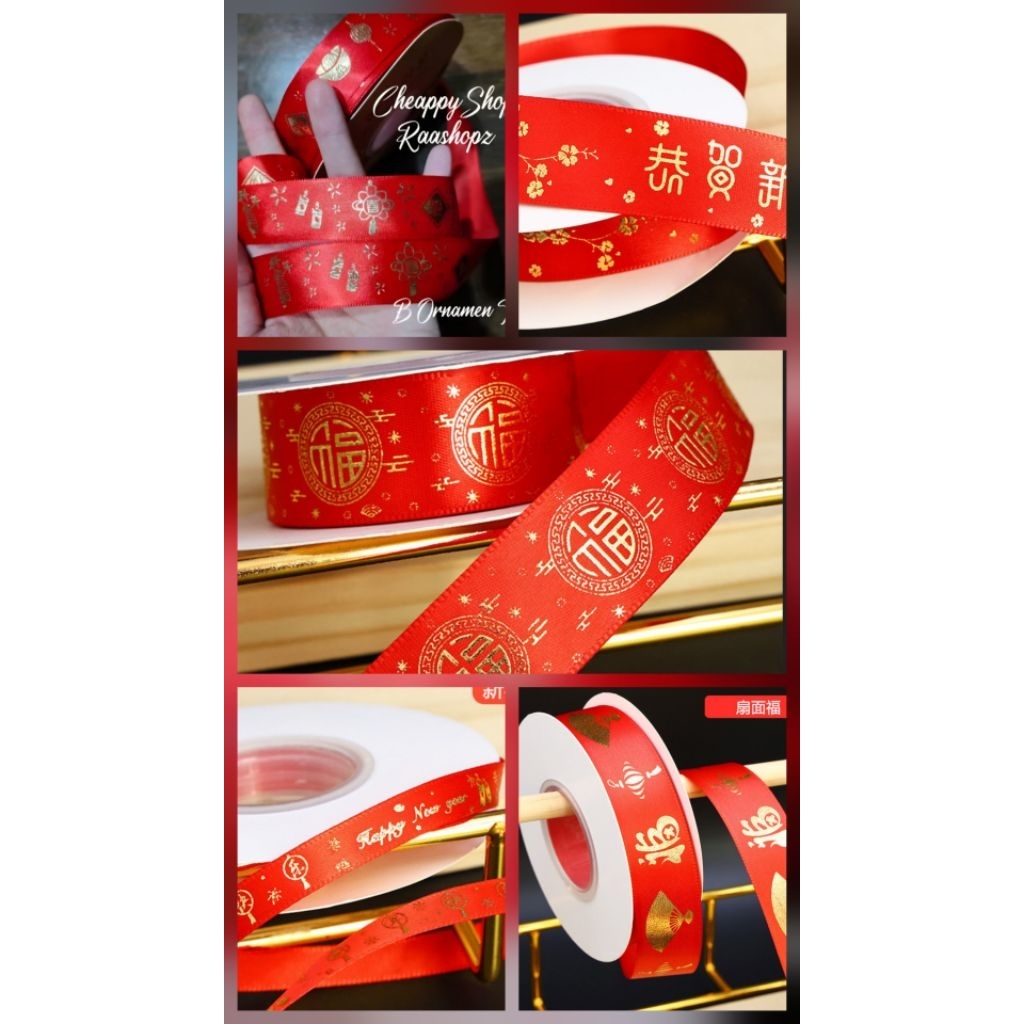 

1 roll (22meter) CNY Ribbon Pita Satin Imlek Poli Emas Timbul Pita Imlek Premium Pita Merah Imlek Pita Gold Imlek Imlek Ribbon Pita Souvenir Imlek Pita Parcel Imlek Pita Box Imlek