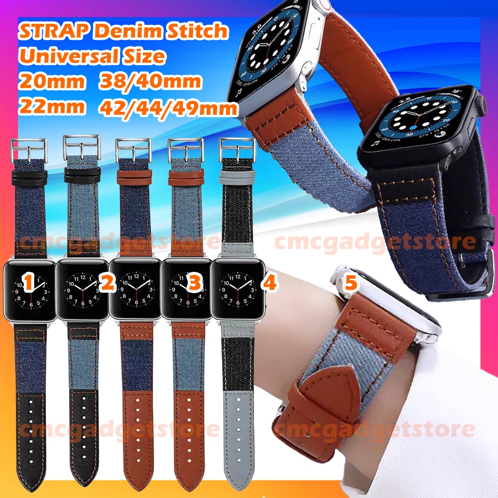 Strap Smartwatch DENIM STITCH CormiC Tali Jam Tangan Kulit 22mm 20mm 18mm 24mm 26mm Universal Size