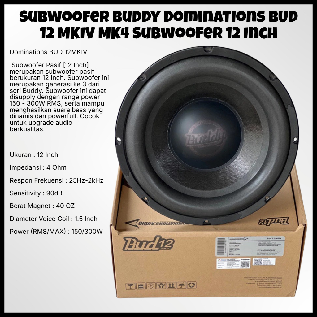 Subwoofer Buddy Dominations BUD 12 MKIV MK4 Subwoofer 12 Inch