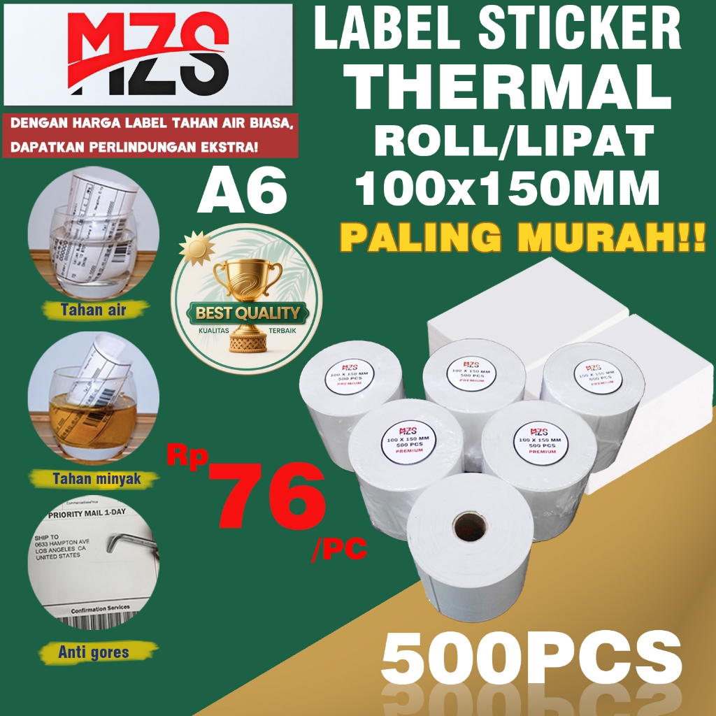 

Kertas Label Thermal A6 100x150 mm Isi500pcs Sticker Paper Roll / Lipat Premium MZS AJ001 AD001