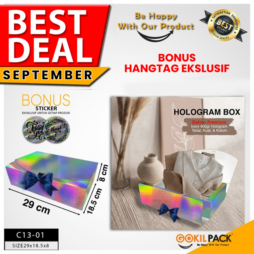 

GOKILPACK - Gift Box Hologram - Kotak Kado silver Hologram Mewah Uk 29x18x6 cm - C13