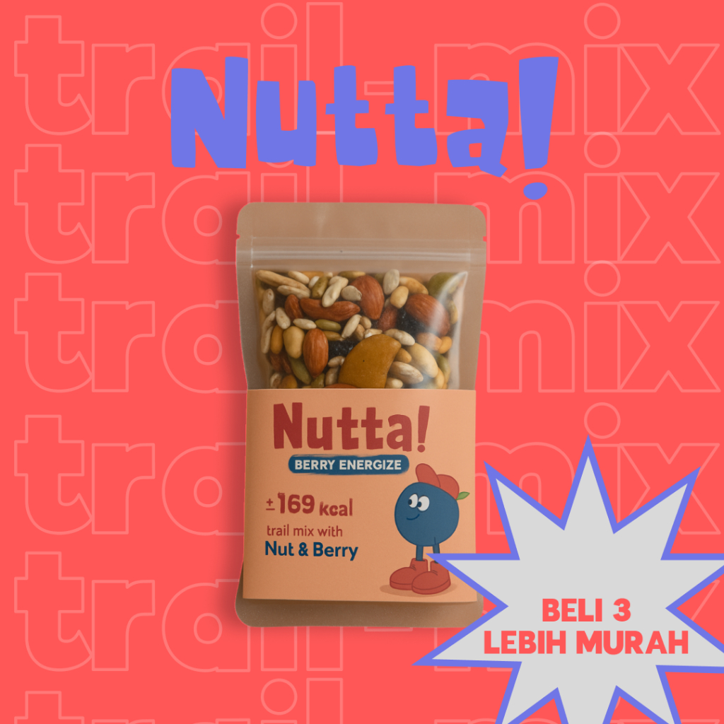 

Nutta! Snack Trail Mix – Berry & Kacang, 40gr, Rendah Kalori, No MSG