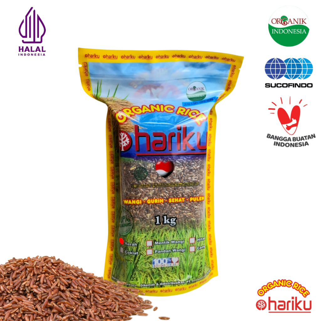 

HARIKU Beras Organik Merah 1 Kg Ziplock Packaging