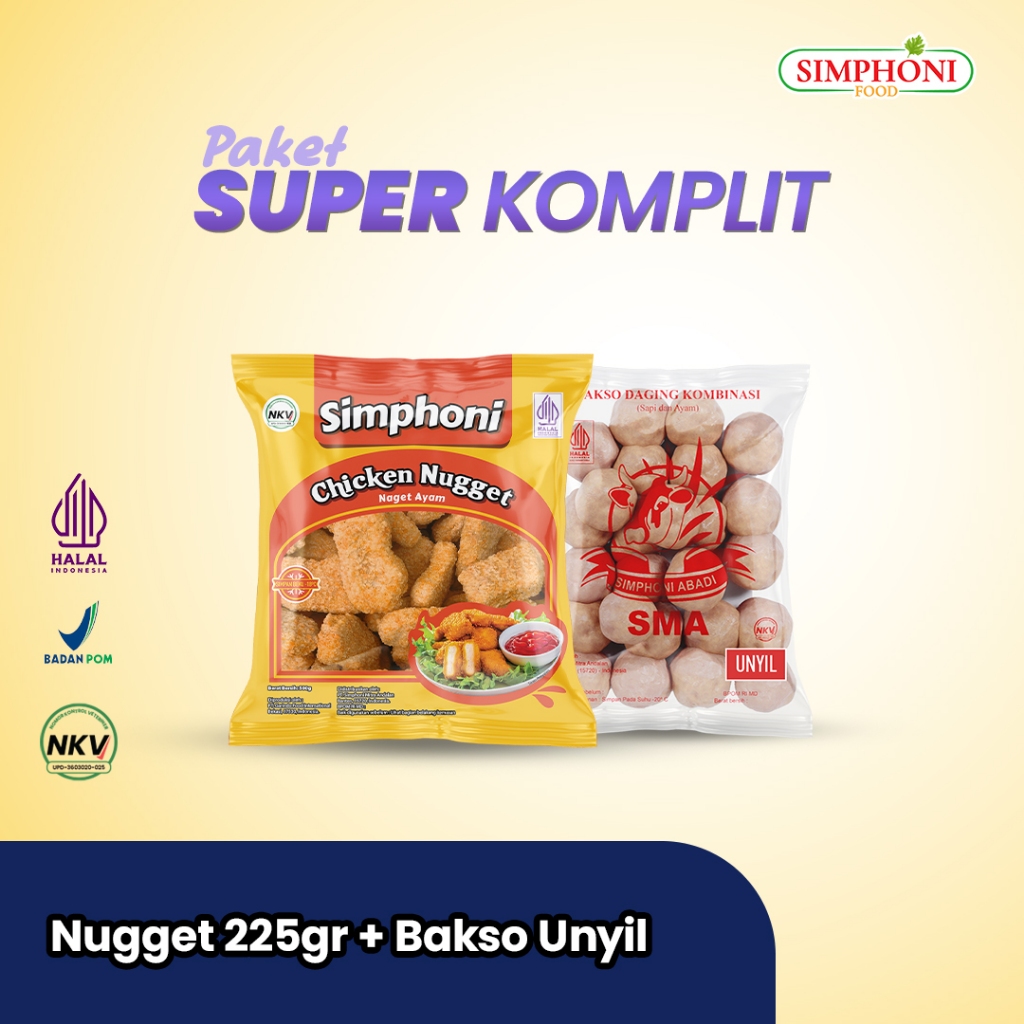

Simphoni Chicken Nugget 225gr dan Bakso Unyil isi 20 butir Nugget Murah Bergizi