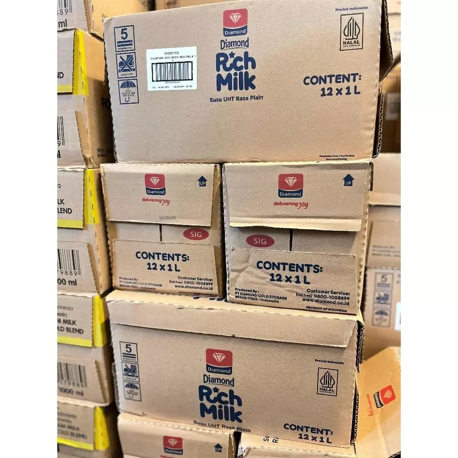 UHT Diamond Susu Rich Milk 1 Liter Carton | 1 Karton | UHT Diamond Rich Milk 1 Dus