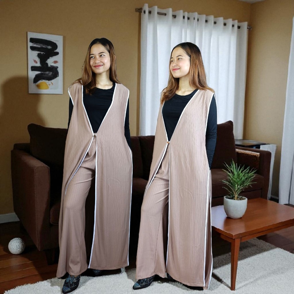 NAOMI KNIT SET - One Set Vest Panjang Kulot Wanita Knit Rib Premium | Setelan Casual OOTD Korean Sty